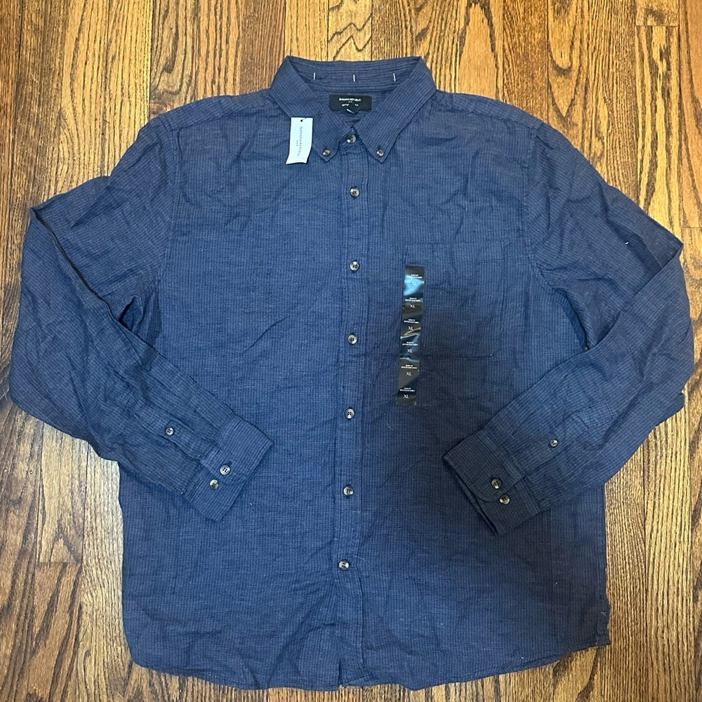 Banana Republic New Slim Lightweight Flannel Untucked Button Up Shirt NWT Blue